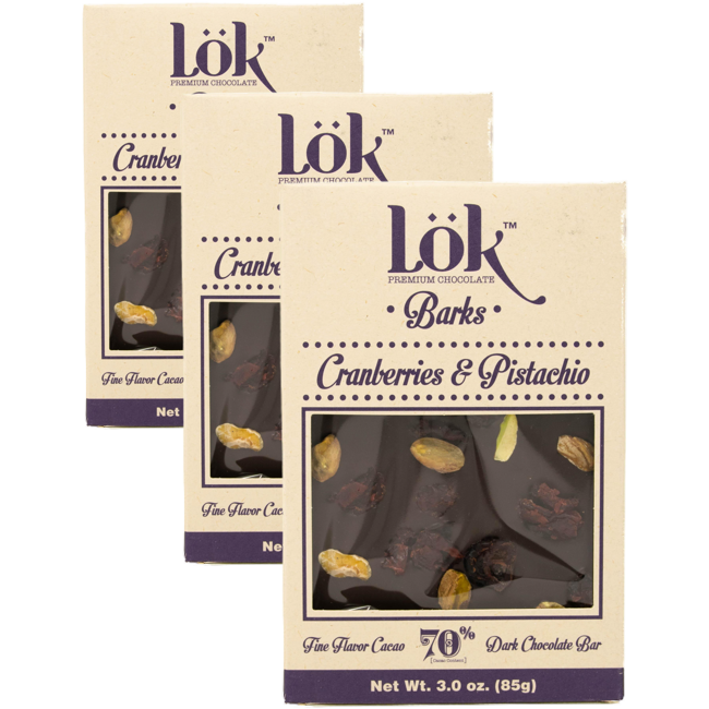 Cioccolato fondente 70 %: mirtilli e pistacchi by LÖK FOODS