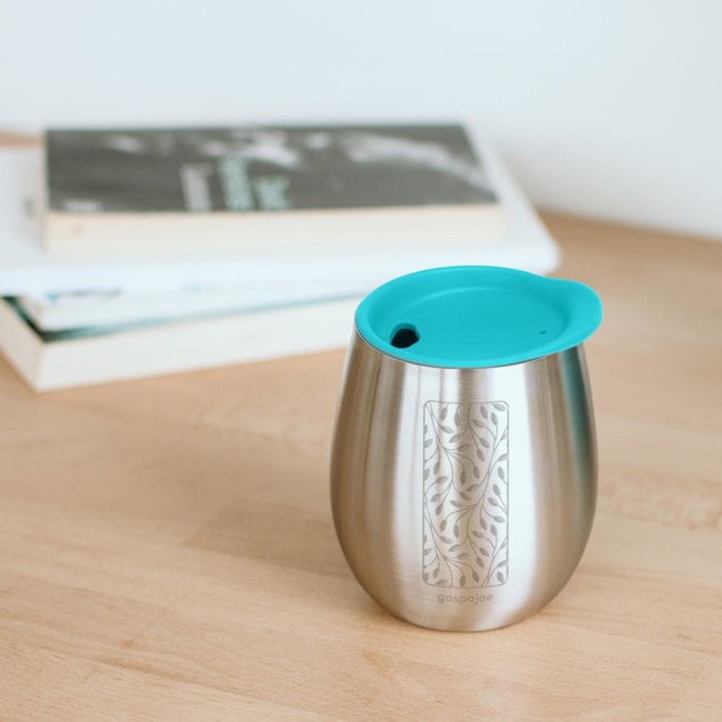 Deuxième image du produit Gaspajoe Gobelet Isotherme Cosy 250Ml Inox Gravure Feuillage Couvercle Turquoise Amovible by Gaspajoe