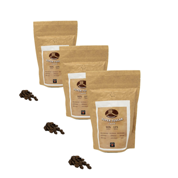 Caffè in grani - Blend Super Tuscan 90/10 - 250g - Pack 3 × Chicchi Bustina 250 g