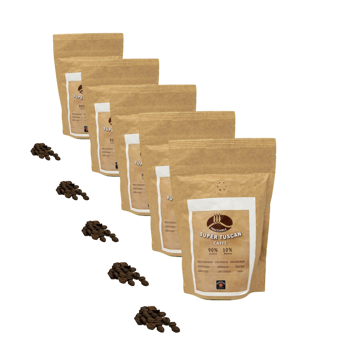 Kaffeebohnen - Kaffeemischung Super Tuscan 90/10 - 250g - Pack 5 × Bohnen Beutel 250 g