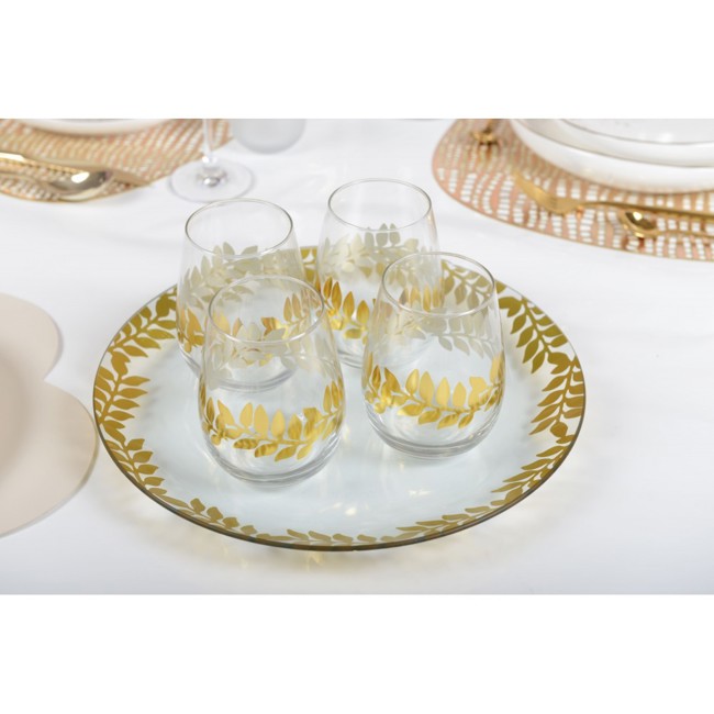 Terzo immagine del prodotto Set di 4 bicchieri design corona d'alloro di Cesare dorata 400 ml by Aulica