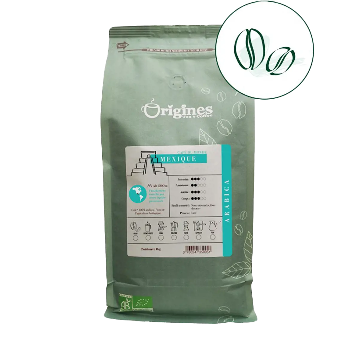 Origines Tea&Coffee Cafè En Grains - Mexique - 1Kg by Origines Tea&Coffee