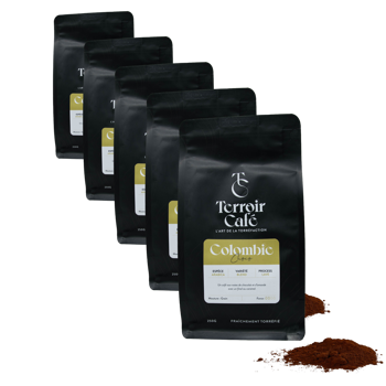 Gemahlener Kaffee - Kolumbien, Huila Choco 250g - Pack 5 × Mahlgrad Moka Beutel 250 g