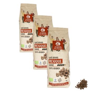 Café en grains - Mexique 100% Arabica - 1kg - Pack 3 × Grains Pochette 1 kg