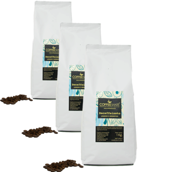 Blend Decaffeinato - Leggero e aromatico - Pack 3 × Chicchi Bustina 1 kg