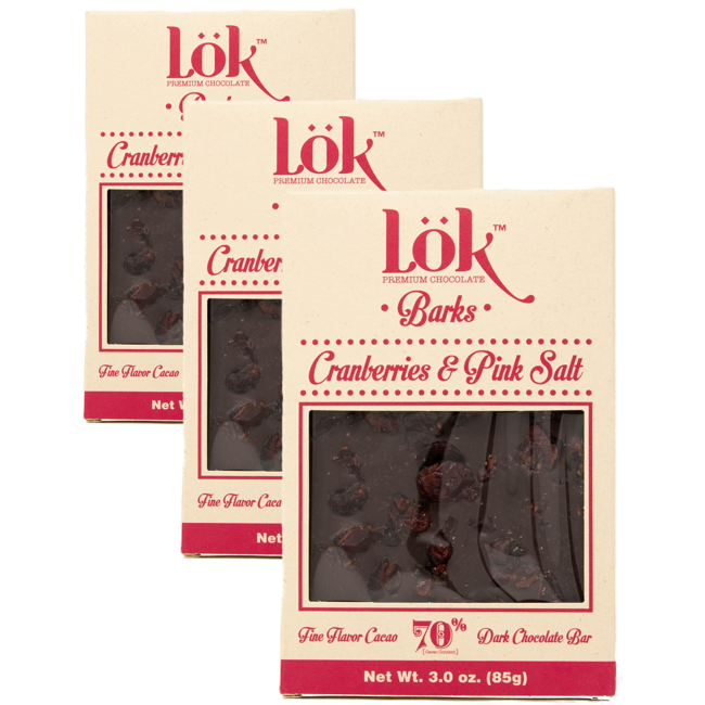 Chocolat noir 70 % : canneberges & sel rose de l’Himalaya by LÖK FOODS