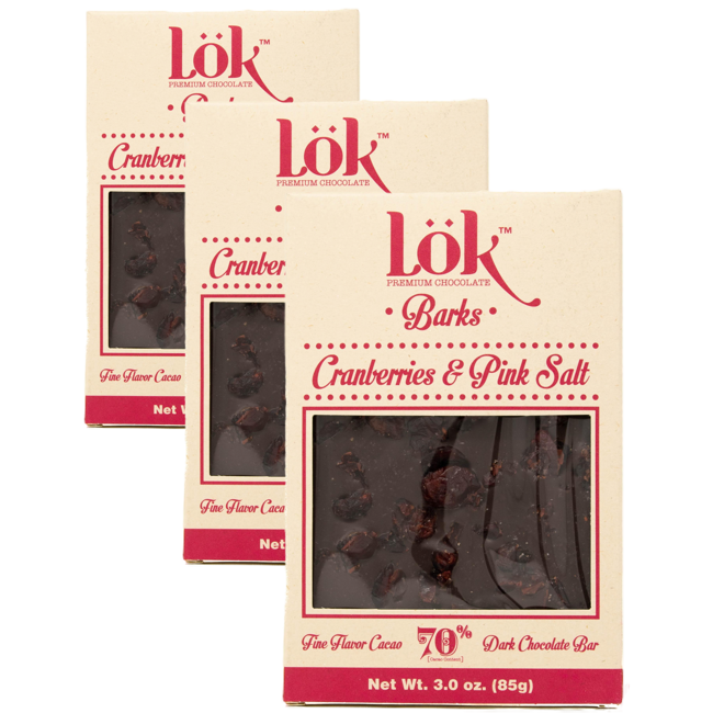 Cioccolato fondente 70 %: mirtilli rossi e sale rosa dell'Himalaya by LÖK FOODS