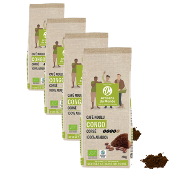 Café moulu - Congo 100% Arabica - 250g - Pack 4 × Moulu Aeropress Pochette 250 g