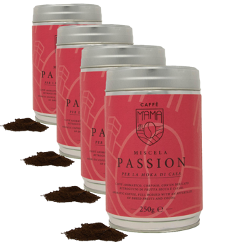 Caffè macinato - Miscela Passion - Moka 250 g - Pack 4 × Macinatura Moka Scatola di metallo 250 g