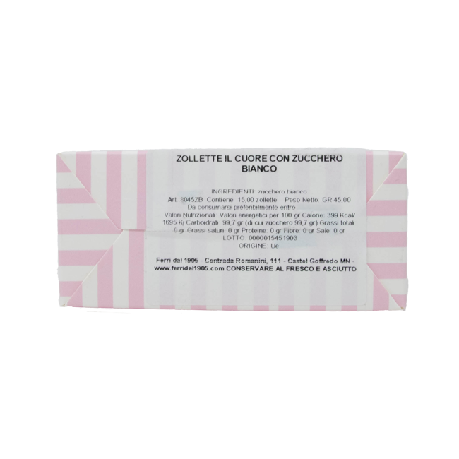 Secondo immagine del prodotto Zollette cuore con zucchero bianco box 60 gr by Zukkero