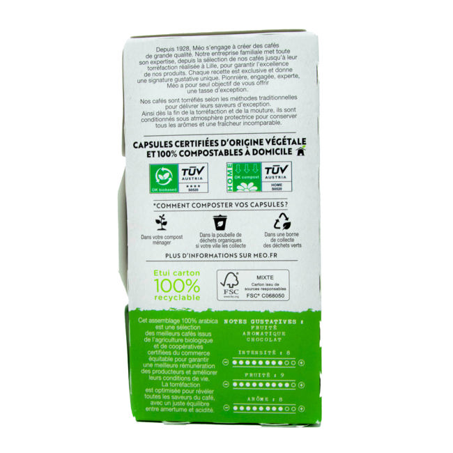 Deuxième image du produit Café Méo Capsules Compostables Biologique Equitable Equilibre X10 10 Boites En Carton Compatible Nespresso by Café Méo