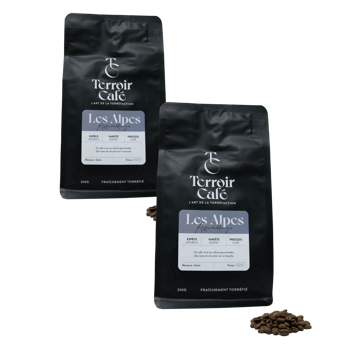 Terroir Cafe Café En Grains - La Composition Des Alpes - 1Kg - Pack 2 × Grains Pochette 1 kg