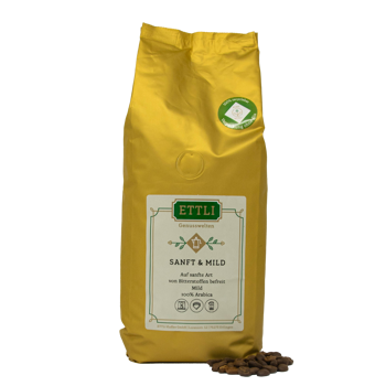 Kaffeebohnen - Sanft & Mild mit Koffein - 1kg - Bohnen Beutel 1 kg