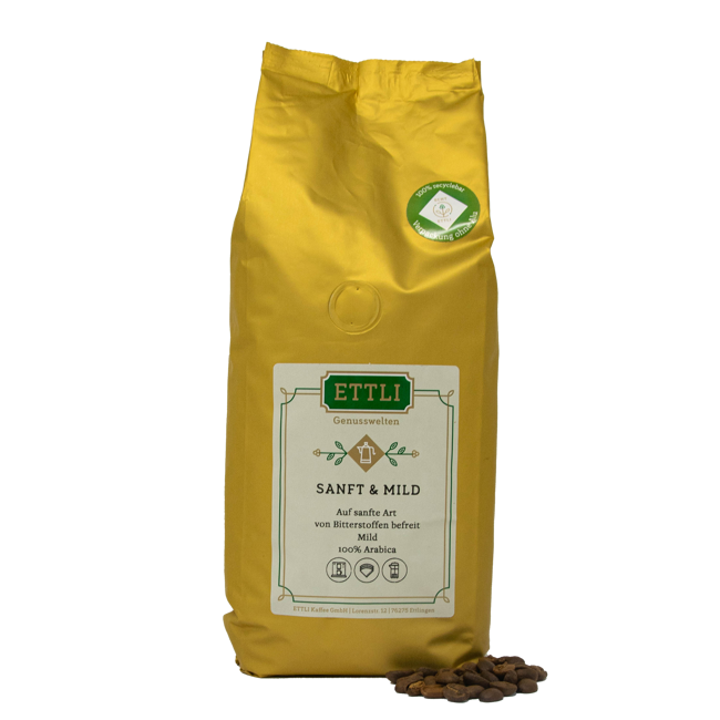 Kaffeebohnen - Sanft & Mild mit Koffein - 1kg by ETTLI Kaffee