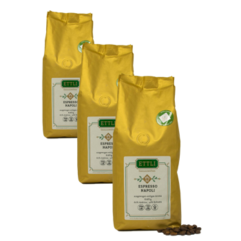 ETTLI Kaffee Café En Grain - Espresso Napoli - 500G - Pack 3 × Grains Pochette 500 g