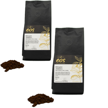 EOS Kaffeerösterei Ethiopie Sidamo Moulu Filtre- 1 Kg - Pack 2 × Moulu Filtre Pochette 1 kg