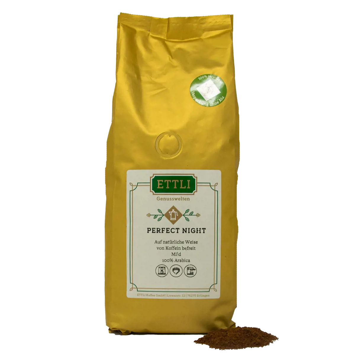 Gemahlener Kaffee - Perfect Night Entcoffeinierter Kaffee - 1kg by ETTLI Kaffee
