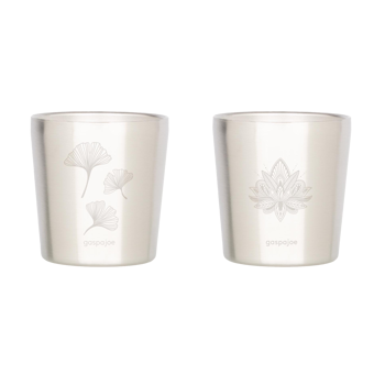 Set aus 2 doppelwandigen Arty-Tassen aus Edelstahl, gravur Lotus + Ginkgo - Pack 2 ×