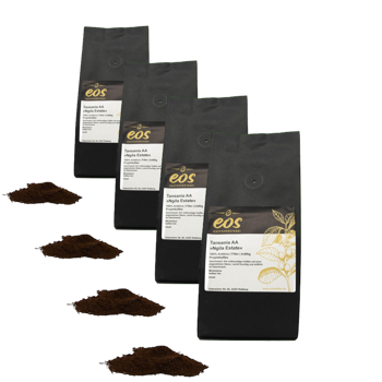 EOS Kaffeerösterei Tanzanie Ngila Moulu Filtre- 500 G - Pack 4 × Moulu Filtre Pochette 500 g