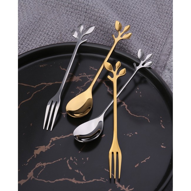 Dritter Produktbild Dessertlöffel mit Blättern Silber - 6er-Set by Aulica