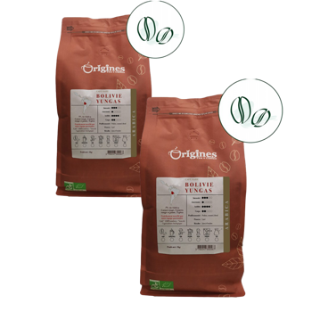 Origines Tea&Coffee Cafè En Grains - Bolivie Yungas - 1Kg - Pack 2 × Grains Pochette 1 kg