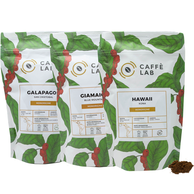 Coffee of the world box: Hawaii Kona, Giamaica Blue Mountain, Galapagos San Cristobal Bio - Espresso/Moka by CaffèLab