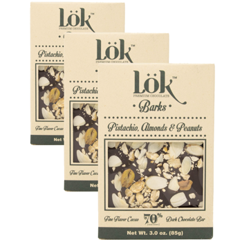 LÖK FOODSChocolat Noir 70 Pistaches Amandes Cacahuetes Boites 85 G - Pack 3 × Tablette 85 g