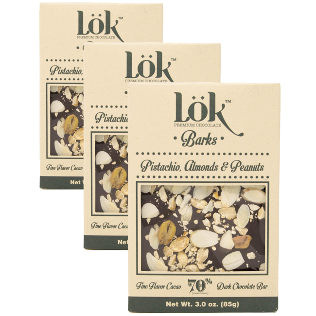 Cioccolato fondente 70 %: pistacchi, mandorle e arachidi by LÖK FOODS