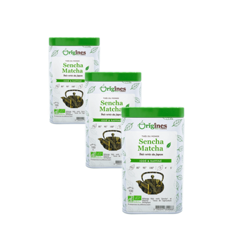 Grüner Tee Bio Metall-Box - Sencha/Matcha Japon - 100g - Pack 3 × Metall-Box 100 g