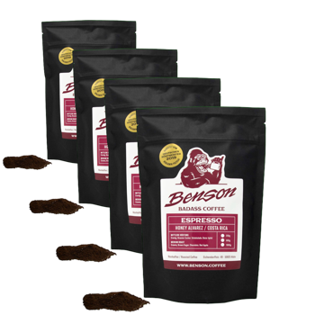 Benson Cafe Moulu Honey Alvarez Espresso 250G Moulu Moka - 250 G - Pack 4 × Moulu Moka Pochette 250 g