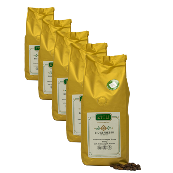 Ettli Kaffee Café En Grains - Bio Espresso - 250G - Pack 5 × Grains Pochette 250 g