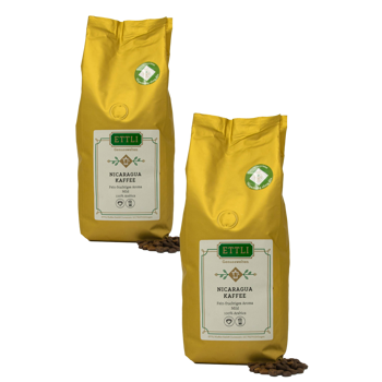 ETTLI Kaffee Café En Grains - Mélange De Nicaragua - 1Kg - Pack 2 × Grains Pochette 1 kg