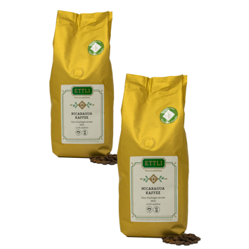 ETTLI Kaffee Café En Grains - Nicaragua Single Origin Whole Beans -1Kg - Pack 2 × Grains Pochette 1 kg
