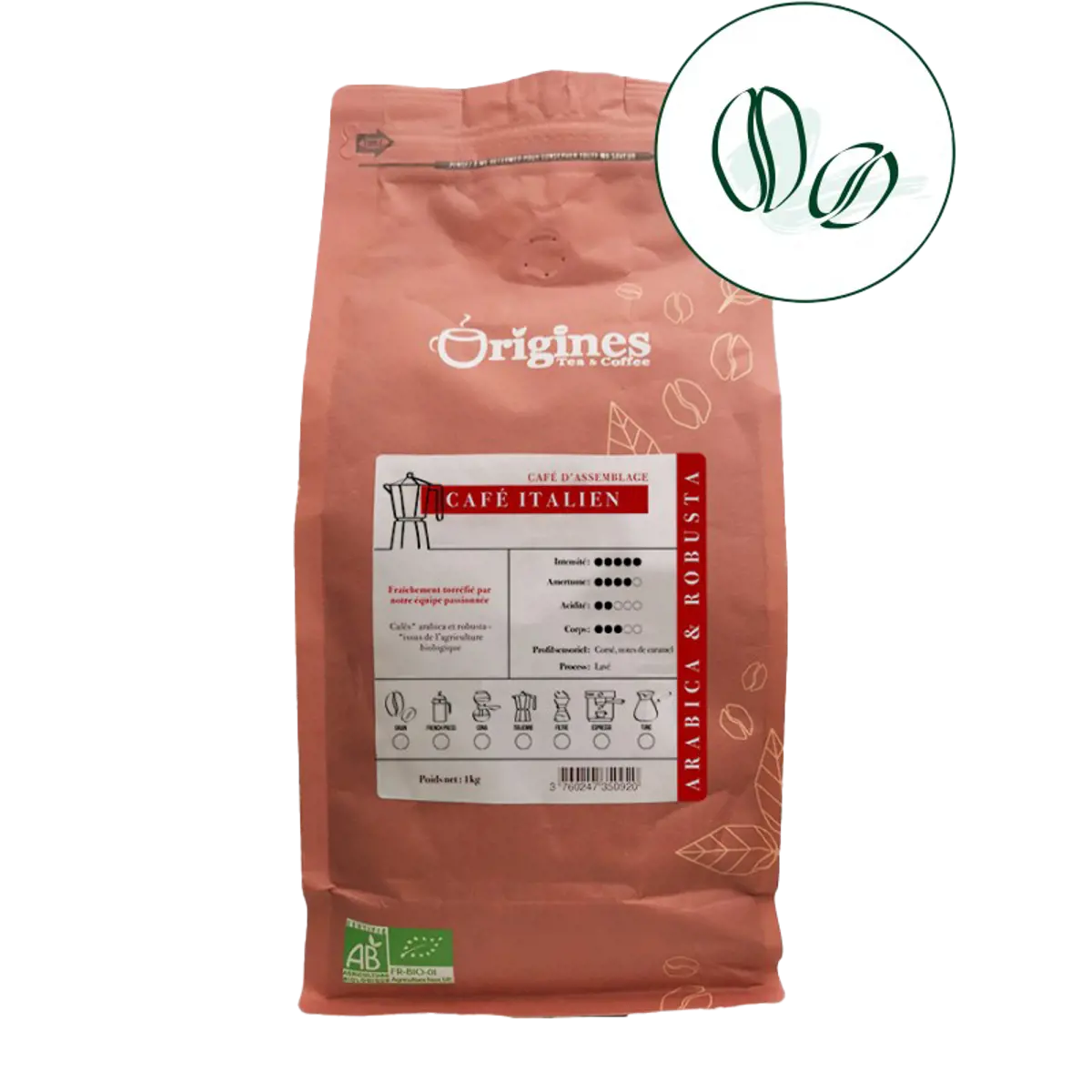 Origines Tea&CoffeeCafe Moulu Cafe Italien 1Kg Moulu Espresso - 1 Kg by Origines Tea&Coffee