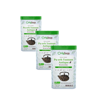 Tè Nero Bio in scatola di metallo - Pu-Erh Yunnan Antique - Chine - 100g - Pack 3 × Scatola di metallo 100 g