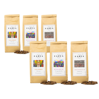 KAOBA Café En Grains - Colombie Perija, Ethiopie Yrgacheffe Et Indonesie Sumatra - 3X250G - Pack 2 × Grains Pochette 750 g