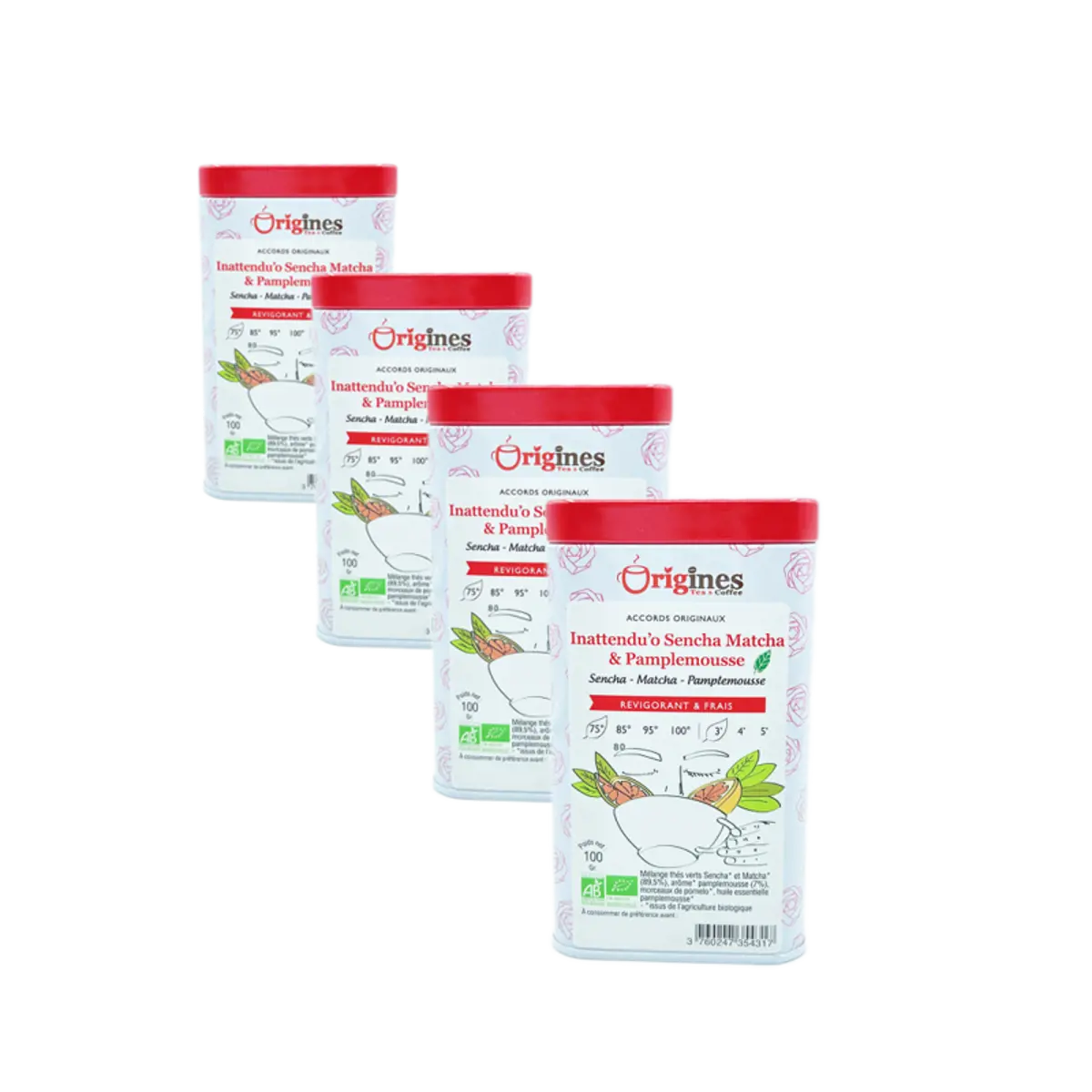Tè Verde Bio in scatola di metallo - Inattendu'o Sencha Matcha & Pamplemousse Japon - 100g by Origines Tea&Coffee