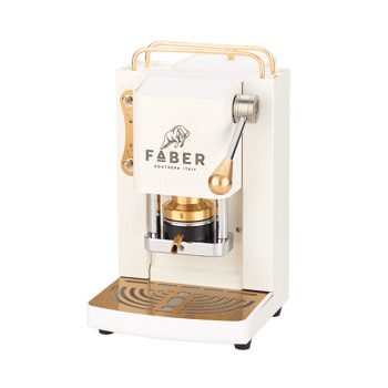 FABER Kaffeepadmaschine - Pro Mini Deluxe Pure White & Brass, Messing 1,3 l - ESE (44mm) kompatibel