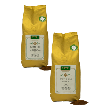 Gemahlener Kaffee - Sanft & Mild mit Koffein - 500g - Pack 2 × Mahlgrad Moka Beutel 500 g