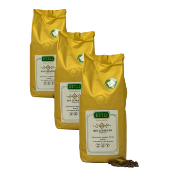 Caffè in grani - Bio Espresso - 500g - Pack 3 × Chicchi Bustina 500 g