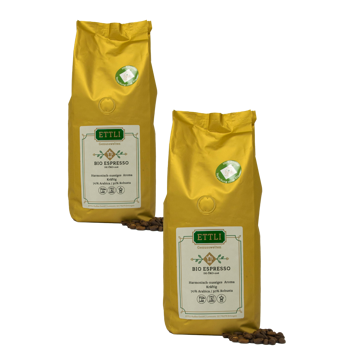 Ettli Kaffee Café En Grains - Bio Espresso - 1Kg - Pack 2 × Grains Pochette 1 kg
