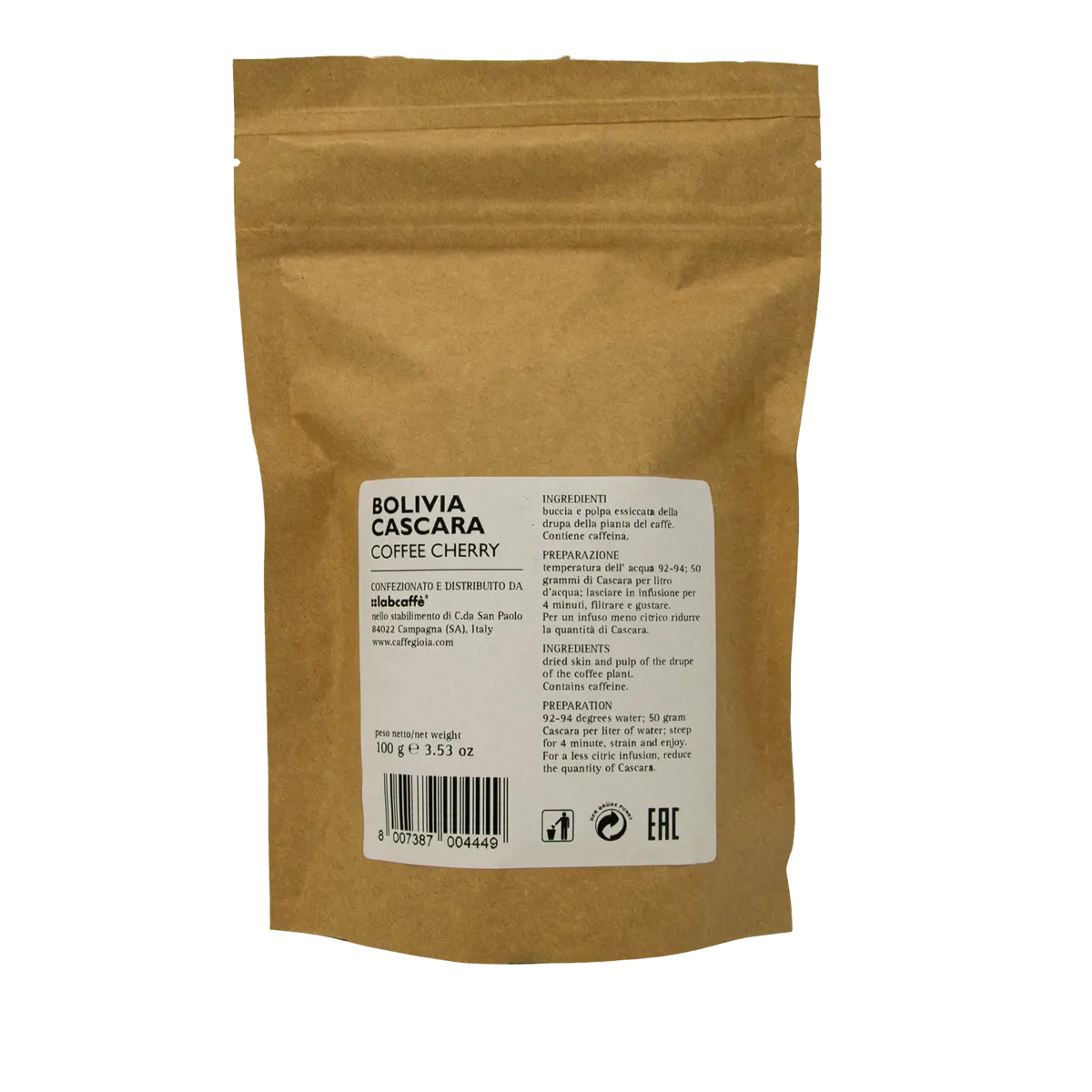 Secondo immagine del prodotto Infuso di caffè Bolivia Cascara 3x100g by Caffè Gioia