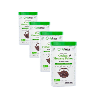 Tè Nero Bio in scatola di metallo - Ceylan Flowery Pekoe - 100g - Pack 4 × Scatola di metallo 100 g