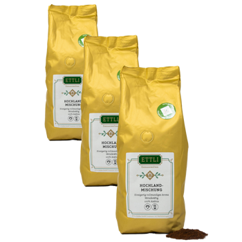 Gemahlener Kaffee - Hochland-Mischung - 250g - Pack 3 × Mahlgrad Moka Beutel 250 g