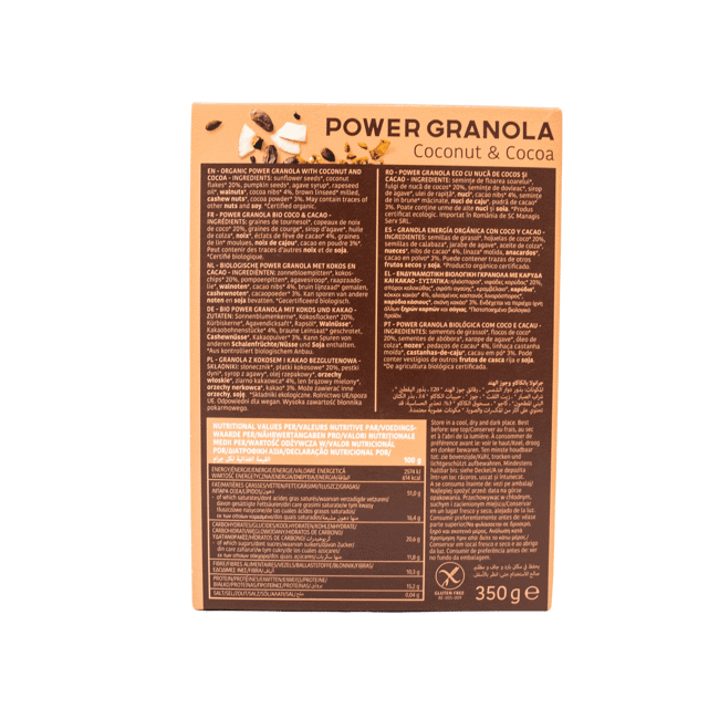 Deuxième image du produit Turtle Power Granola Bio Noix De Coco Cacao Boite En Carton 350 G by Turtle