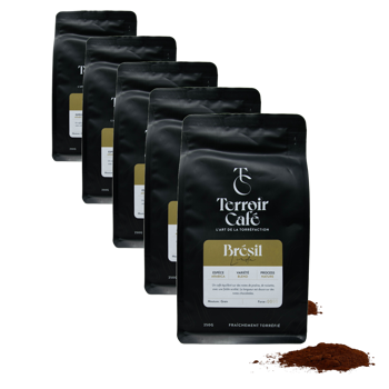 Gemahlener Kaffee - Brasilien, Linda 250g - Pack 5 × Mahlgrad Moka Beutel 250 g