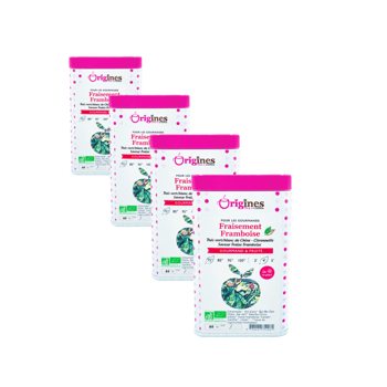 Tè Bianco Bio in Scatola di Metallo - Fraisement Framboise Chine - 80g - Pack 4 × Scatola di metallo 80 g